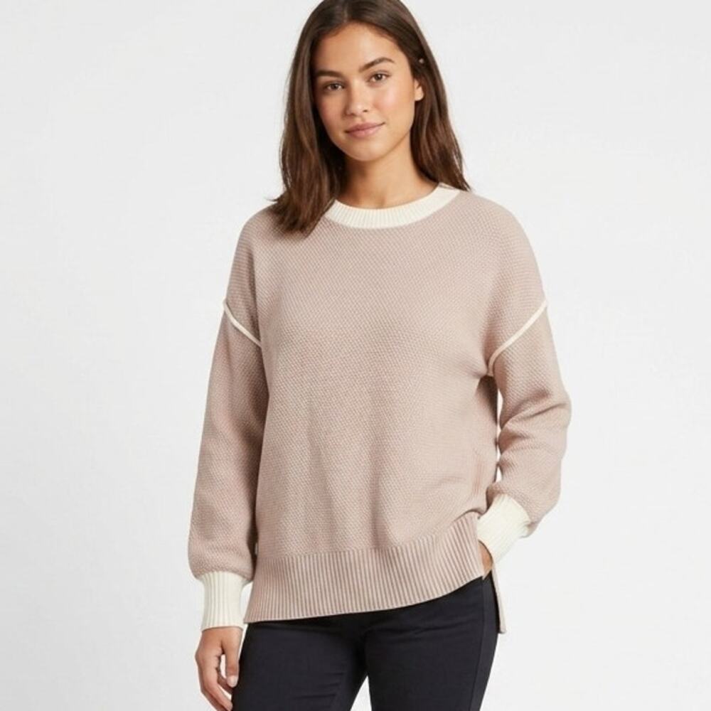 WEACZZY Womens Sweater Size S Beige Oversized Crew Neck Long Sleeve Pullover